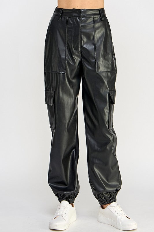 RELAXED VEGAN LEATHER CARGO PANTS