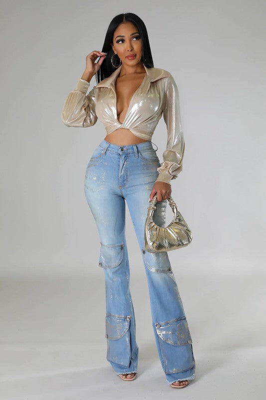 Cargo Foil Pants in Light Denim