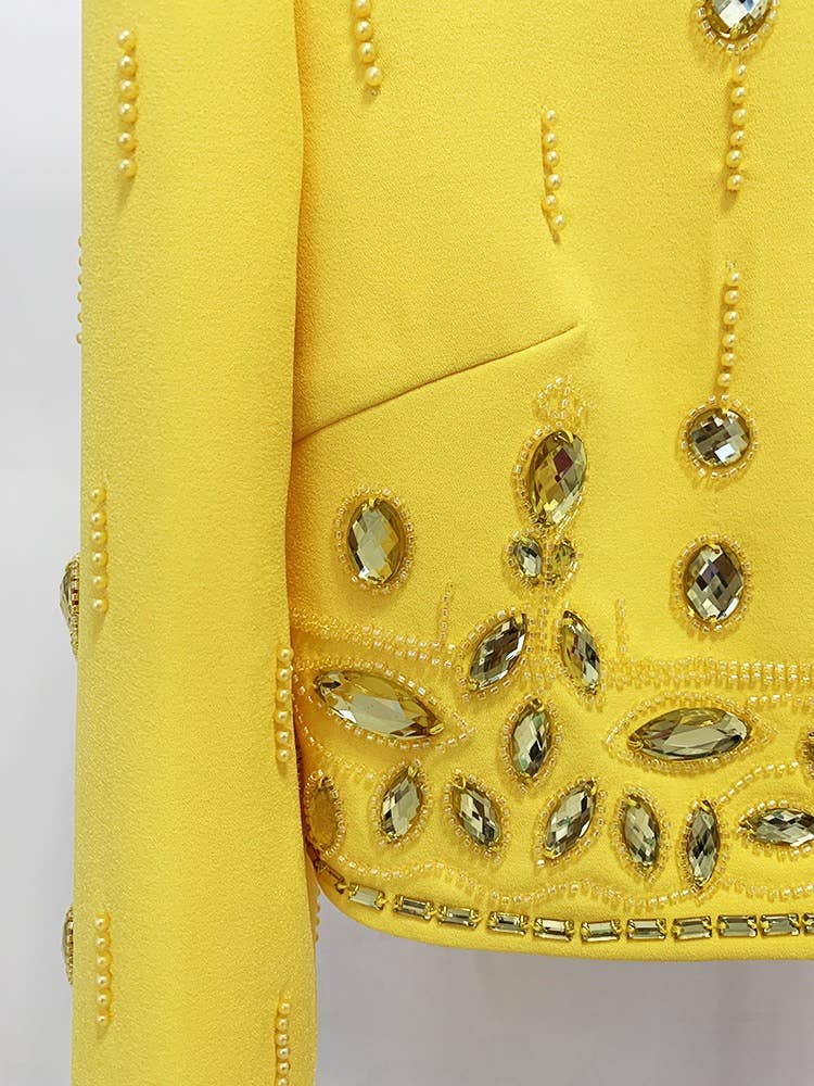 SET038 Beaded Biamond Cropped Top And skirt Suit: English / Yellow / L