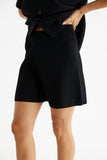 Black nyla shorts, closeup view
