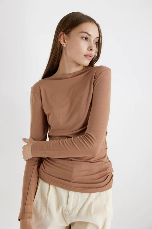 Brown long sleeve top, front view