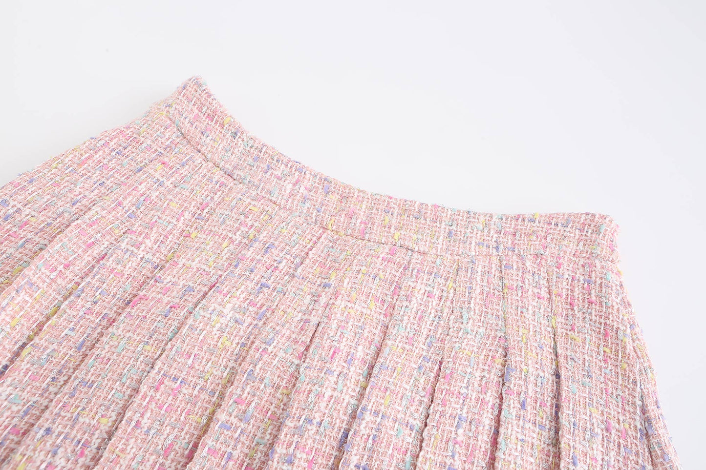 SET003 Co-ord Set Women 3 Pieces Pink Tweed Skirt Set: Pink / XL