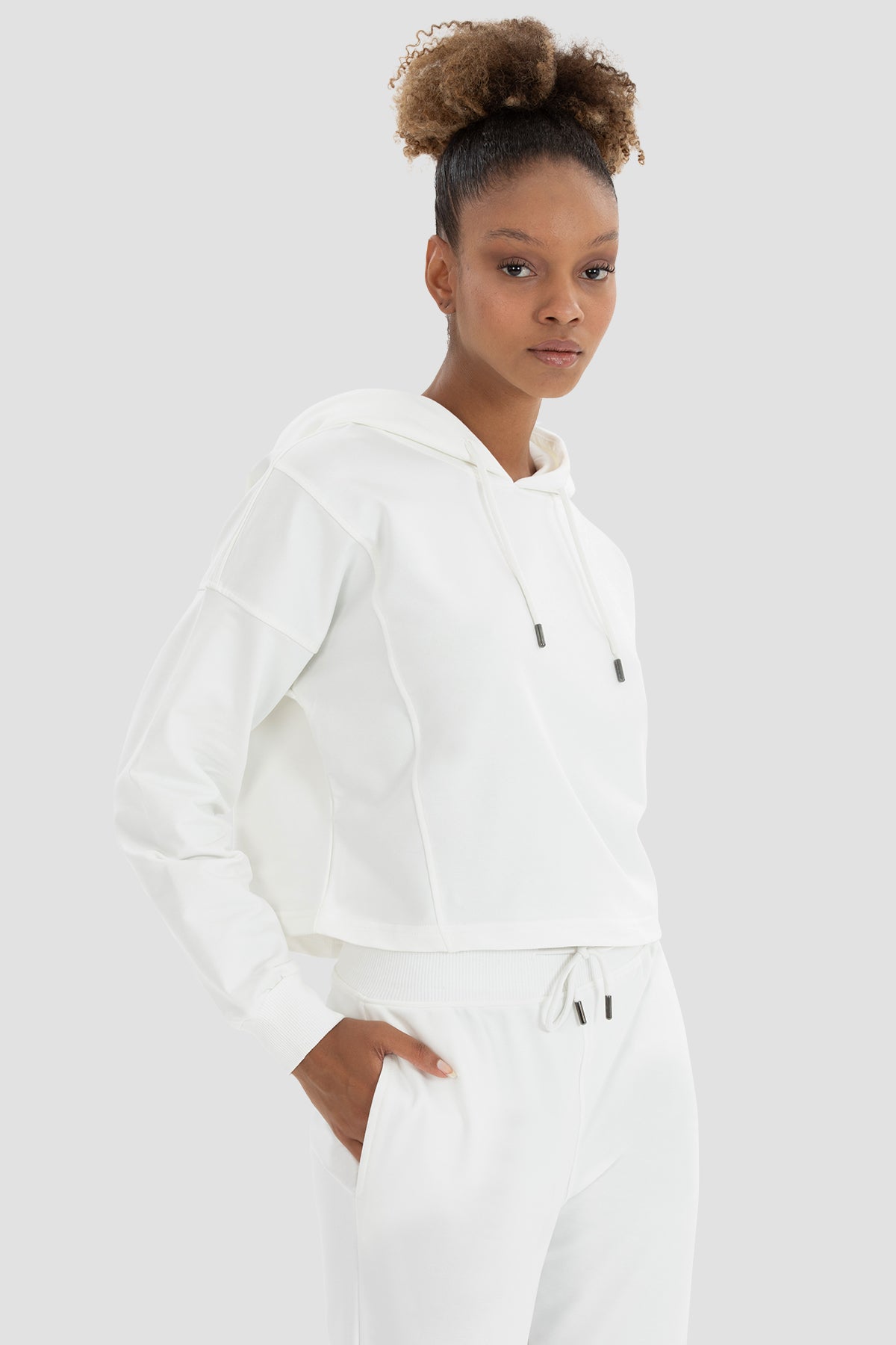 Lisa Oversize Cream Crop Hoodie