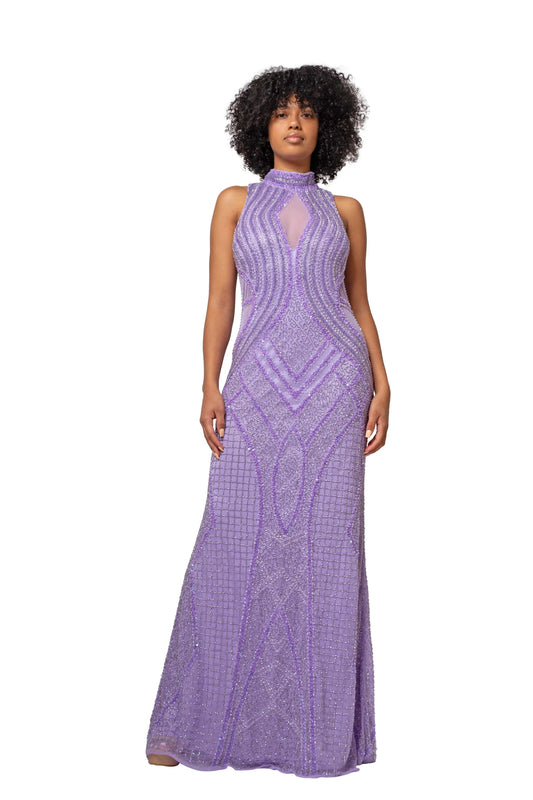  Lilac Short Sleeve Long Dress