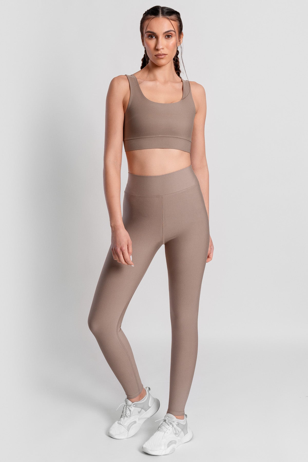 V Waist Detailed High Waist Stone Color Sport Leggings