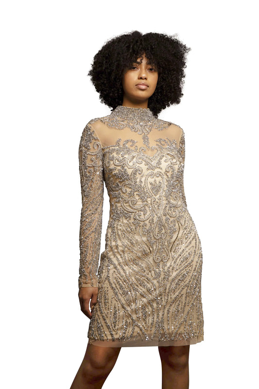 Nude Silver Short Dress