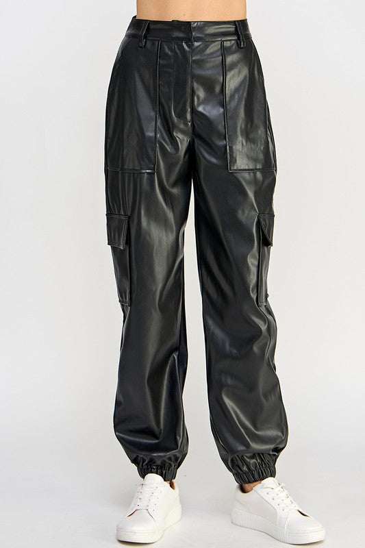 RELAXED VEGAN LEATHER CARGO PANTS