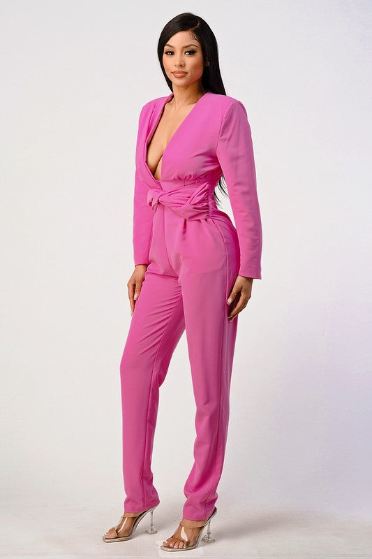 Classic hot pink waist wrap jumpsuit