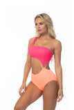 TEXTURED TWO TONE ONE SHOULDER ONE PIECE