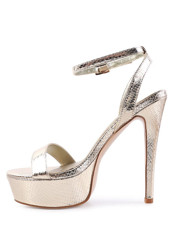 SWEETHEART CROC PLATFORM HIGH HEELED SANDALS