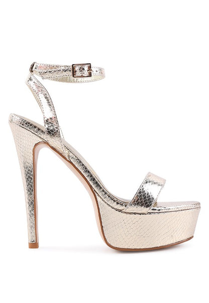 SWEETHEART CROC PLATFORM HIGH HEELED SANDALS