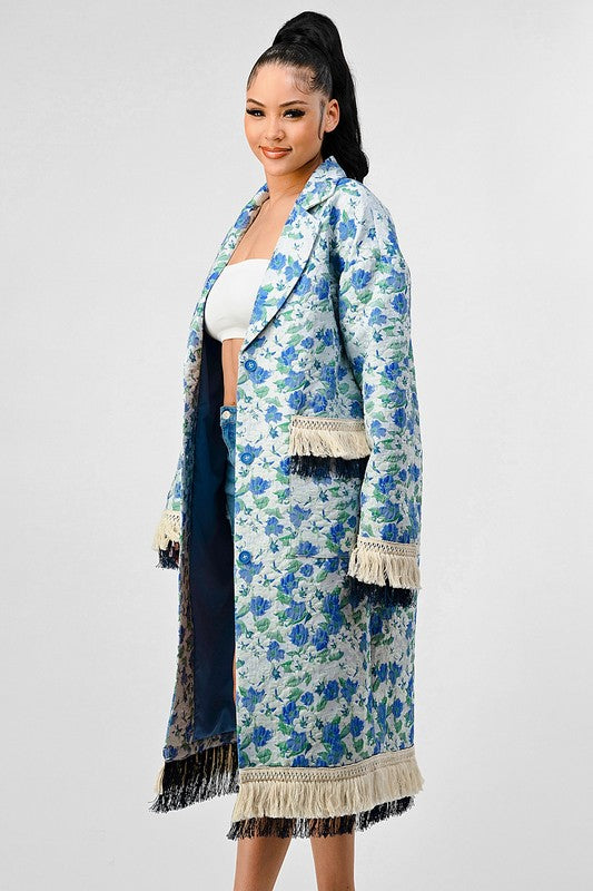 ATHINA FLORAL PRINT TASSLE TRENCH COAT