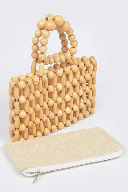 Wooden Beads Top Handle Small Clutch