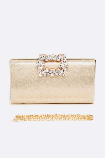 Crystal Buckle Metallic Box Clutch