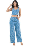 FAHION DENIM TWO PIECE PANTS SET