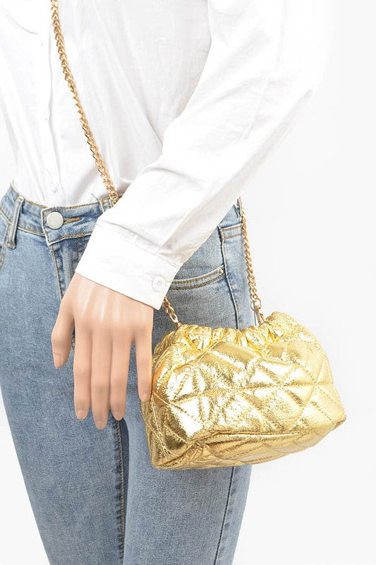 Metallic Quilted Convertible Bucket Swing Bag