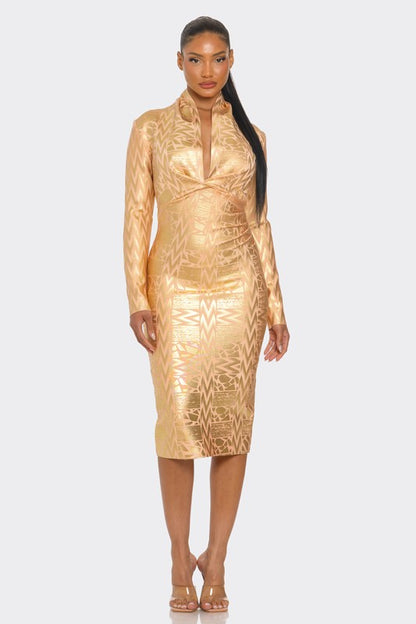 Metallic Zigzag Holiday Bandage dress