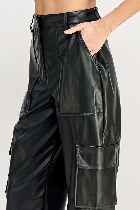 RELAXED VEGAN LEATHER CARGO PANTS