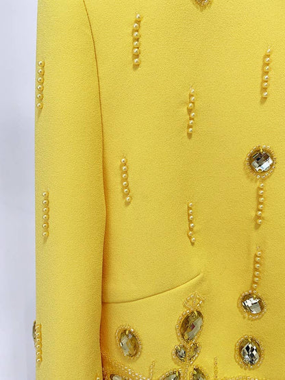 SET038 Beaded Biamond Cropped Top And skirt Suit: English / Yellow / L