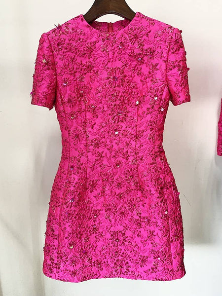 DR071 Jacquard Beading Short-sleeved Dress: English