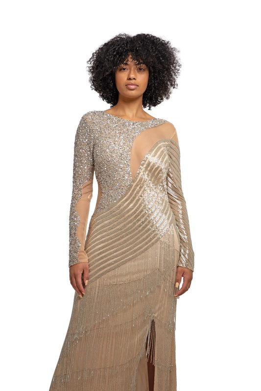  Nude Silver Long Dress