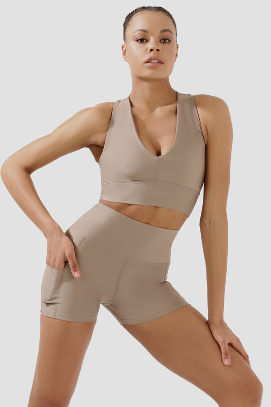 Square Neck Stone Color Sports Bra